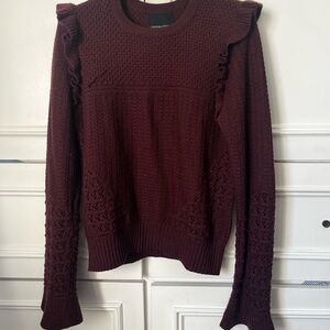 Cynthia Rowley Red Crew Neck Sweater with Ruffle Details